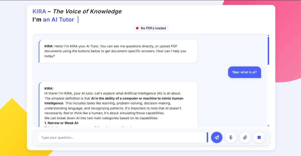 KIRA AI Tutor Interface